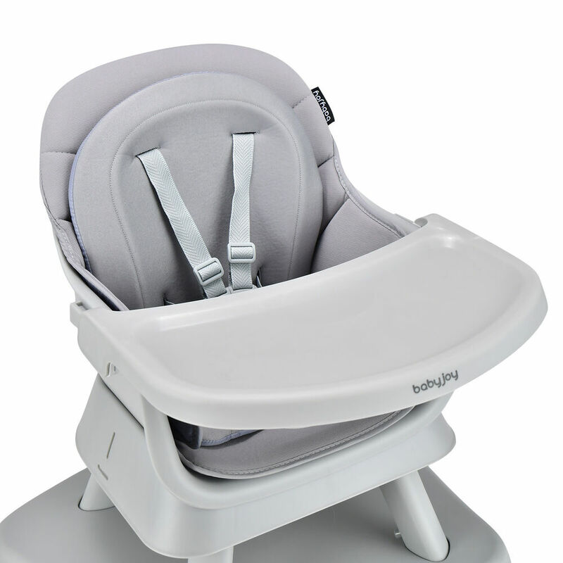 Babyjoy 6-in-1 Baby High Chair Convertible Dining Booster Seat w/ Removable Tray Grey