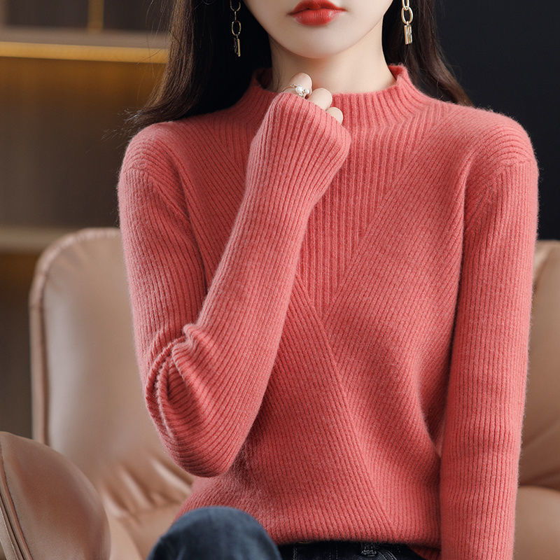 여성용 스탠드 칼라 니트 단색 스웨터, 느슨한 한국 풀오버, 통근용 따뜻한 상의, 패션 의류, 2023 겨울 신상