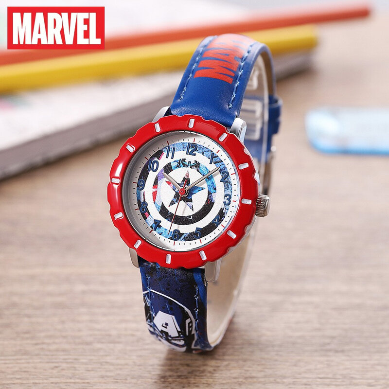 Marvel-reloj de cuarzo para niños, cronógrafo de Capitán América, Escudo de Spiderman, regalo con caja