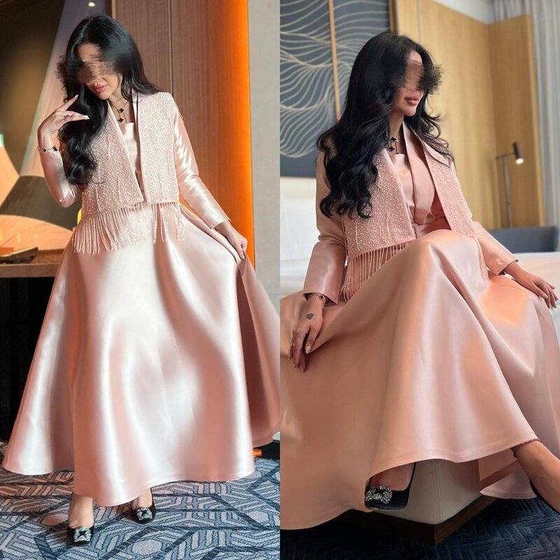 Ball Dress Saudi Arabia Prom Satin Sashes Tassel Celebrity  Gown High Collar Bespoke Occasion  Midi Dresses