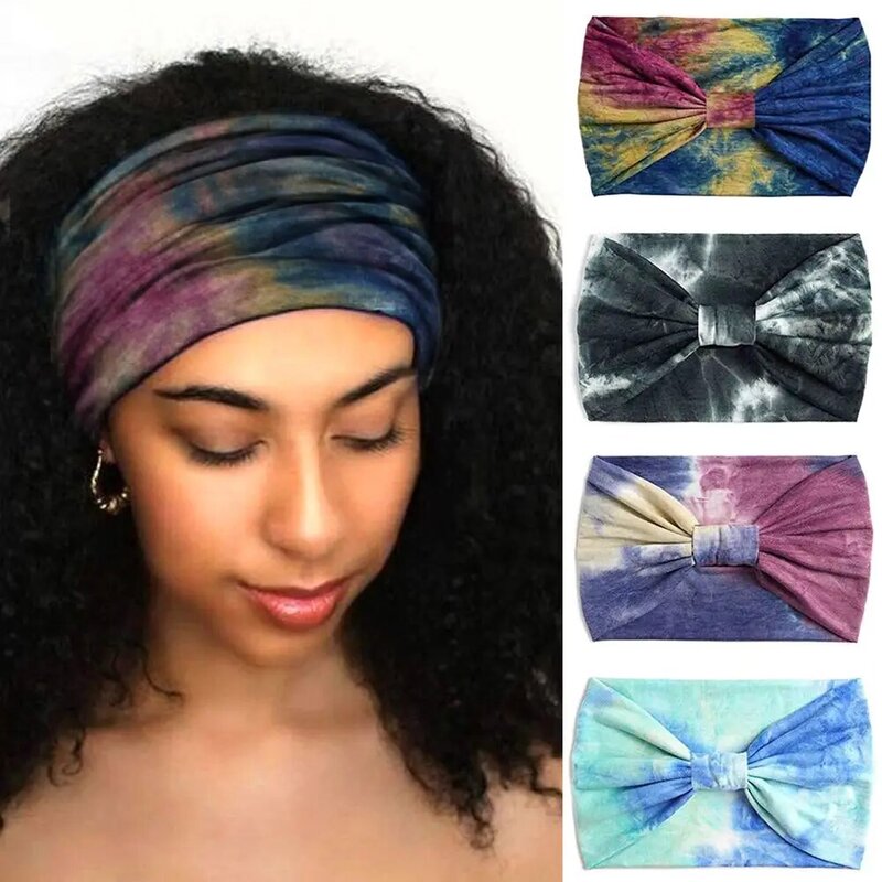 Breathable Hair Scarfs for Women Girls Criss Cross Yoga Twist Headbands Sport Head Wraps Wide Knotted Headbands Tie Dye Turban