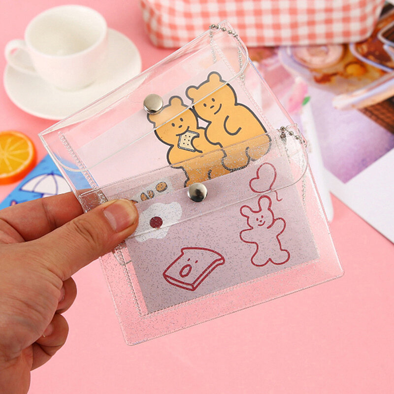 1pcs Transparent PVC Coin Purse with Keyring For Girls Cute Small Wallet ID Card Holder Business Card Purse