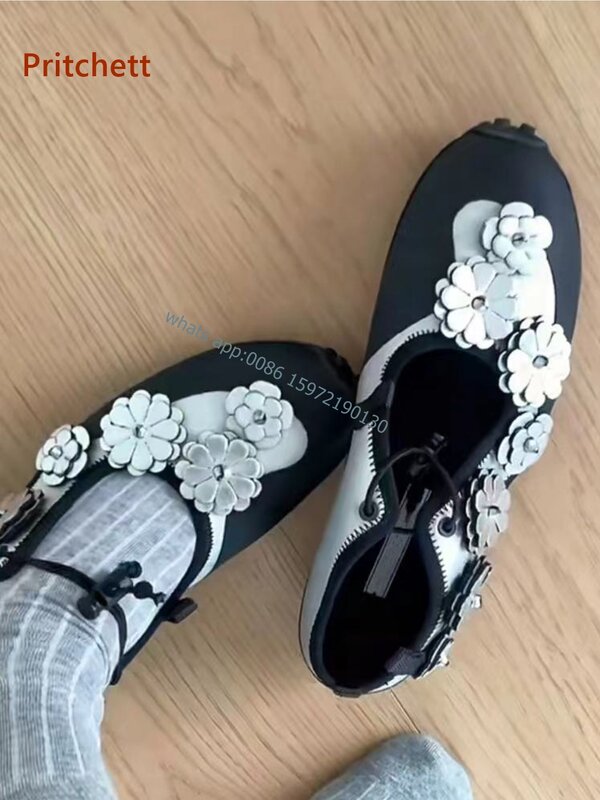 Gemischte Farbe Blume Ballett Pumps runde Zehen flach mit Anti-Rutsch-Schuhen flache Schnür applikationen Party elegante Mode sexy Sommer