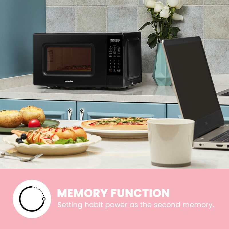 Oven Microwave meja dengan 11 tingkat daya, memasak banyak tahap cepat, fungsi Reset meja putar, 700W, hitam Modern