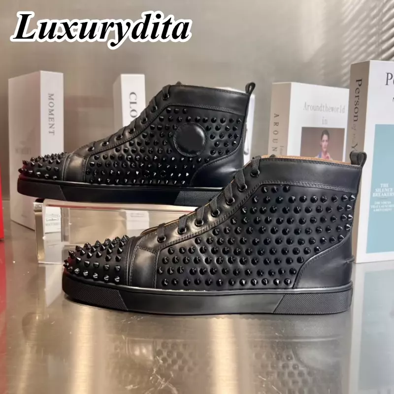 LUXURYDITA Designer Men Casual Sneakers Real Leather Red sole Luxury Womens Tennis Shoes 35-47 Fashion Unisex loafers HJ759