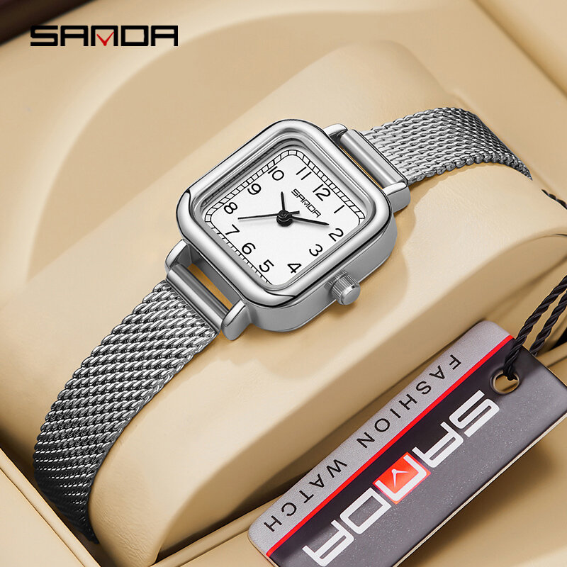 Najlepszy nowy zegarek 2023 Sanda 1120 kwadratowy zegarek modny Temperament wodoodporny kwarcowy pasek damski prosty świeży zegarek
