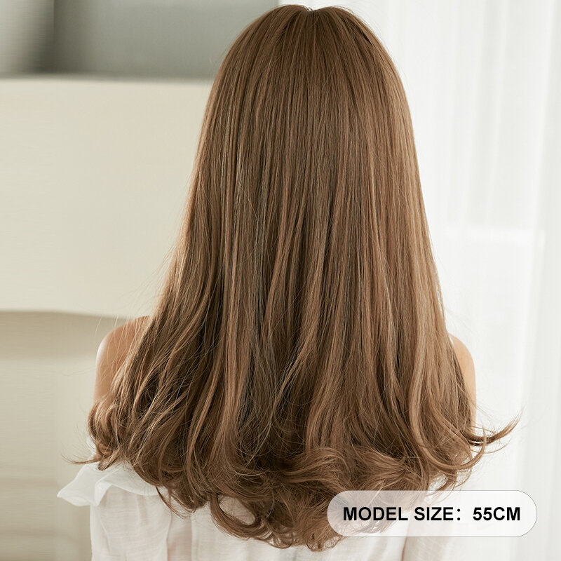 7JHH-Peluca de cabello sintético para mujer, pelo largo y suelto, ondulado, rubio miel, uso diario, capas de alta densidad, con flequillo de cortina