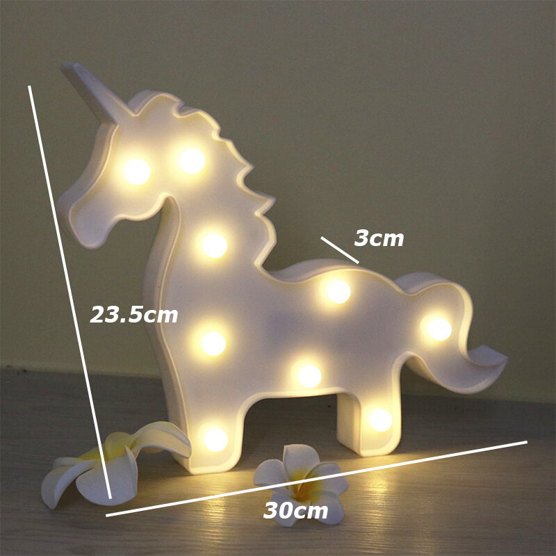 30cm 큰 크기 귀여운 LED 플라밍고 유니콘 나이트 라이트 AA 배터리 파우더 스타 Luminary 벽 램프 만화 동물 장식 조명 선물