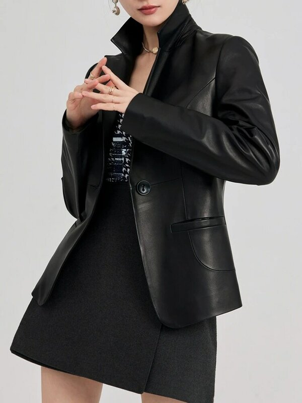 AYUNSUE-여성용 진짜 가죽 자켓, 정품 양피 자켓, 새로운 봄 고품질 슬림 가죽 코트, 여성용