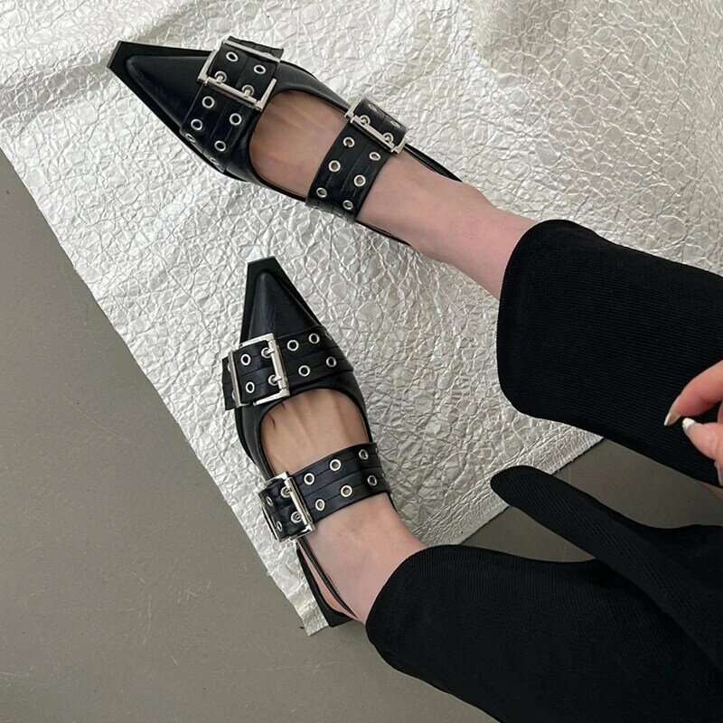 Women Flat With Shoes 2024 Designer Luxury Buckle Fashion Ladies Flats Shoes Slingback Pointed Toe Casual Female Sandals Mules