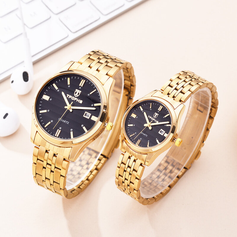 Luminous Watch Lover Watches Luxury Business Stainless Steel Gold Watch Men Classic Waterproof Watch For Women  Couple Gift