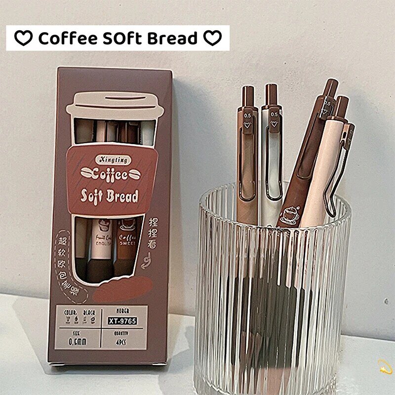 4 stücke Kaffee weiches Brot Gel Stift Set 0,5mm schwarze Farbe Tinte zum Schreiben von Büro Schule Briefpapier liefert hohe Qualität.