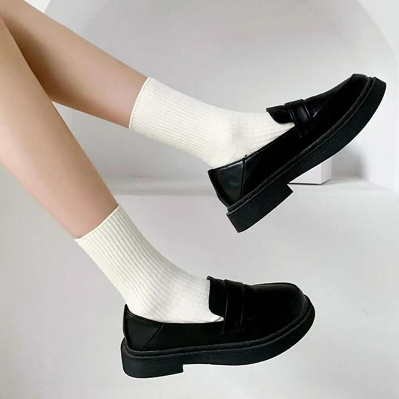1 Pair Mid-tube Elastic Women Socks Casual Solid Color Ribbed Sports Socks Streetwear Bottoms Anti-friction Skateboard Socks