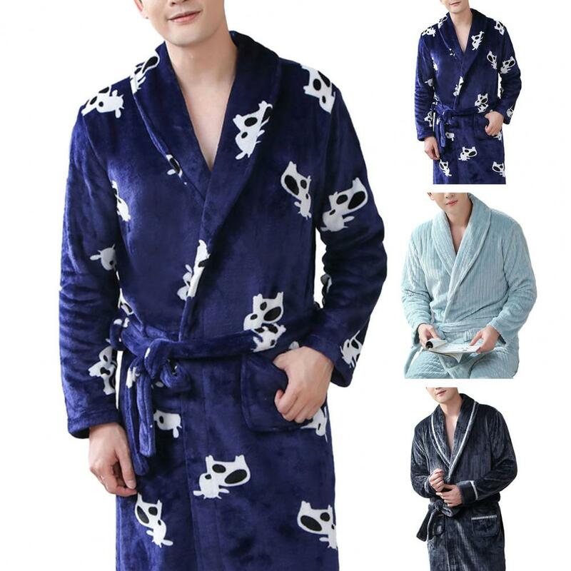 Roupão Coral Unisex, camisola de inverno, Robe de pelúcia grossa, Cintura de gravata, Homewear masculino, Roupa de dormir feminina