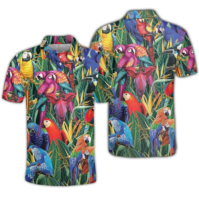 Hawaii Toucan 3D dicetak kemeja Polo untuk pria pakaian fashionhewan burung burung Parrot POLO kemeja liburan wanita lengan pendek anak laki-laki atasan