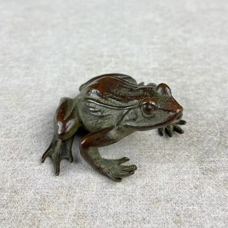 순수 구리 개구리 작은 청동 손잡이, 손으로 차 애완 동물 장식