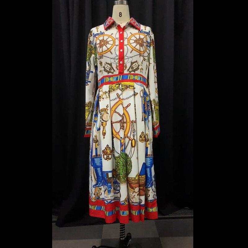 Koszula Plus Size sukienka kobiety lato elegancki marka luksusowe drukowane linia afryki biurowa, damska wysokiej talii jesień projektant sukienki