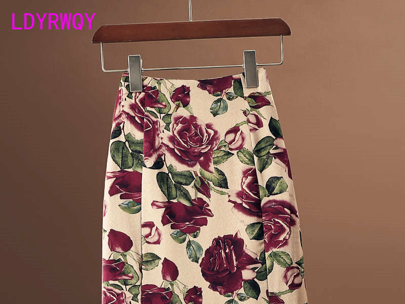Retro Rose Fish Tail Half Skirt Women's Summer High Waist Slim Fit Slim Fragmented Flower Mid length Wrap Arm Skirt