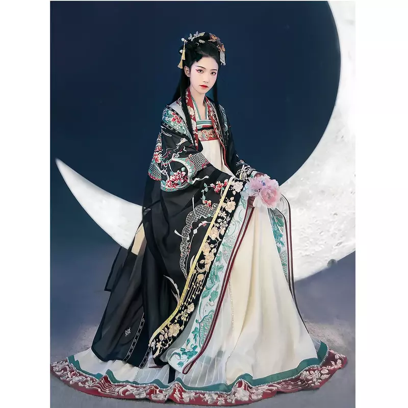 Hanshanghualian Biyue Ruimte Zwart Chinese Traditionele Jurk Hanfu Gewaad Vrouwen Fee Paar Originele Volledige Borst Set Herfstkleding