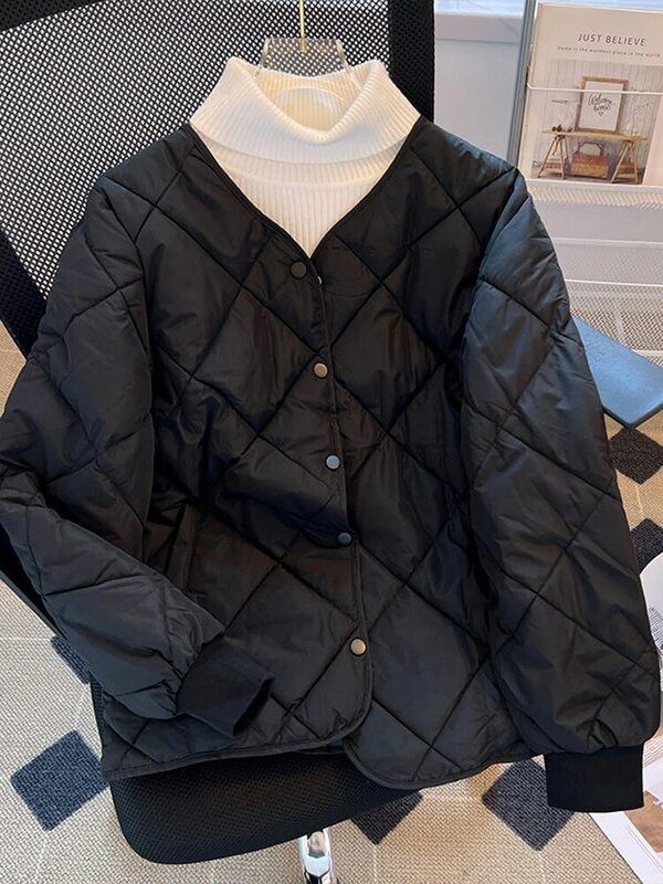 Jaqueta de algodão leve feminina, casaco de acolchoamento feminino, moda coreana, casual, parkas curtas soltas, senhoras, outono, inverno