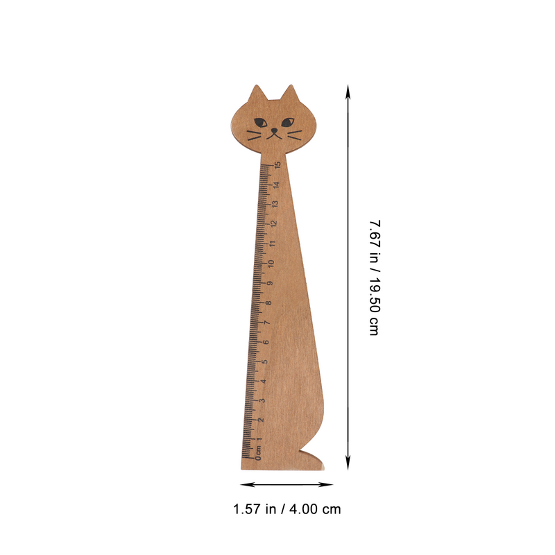 10 Pcs Cat Drawing Ruler Wooden Cartoon Measuring DIY Handwriting Learning Tool