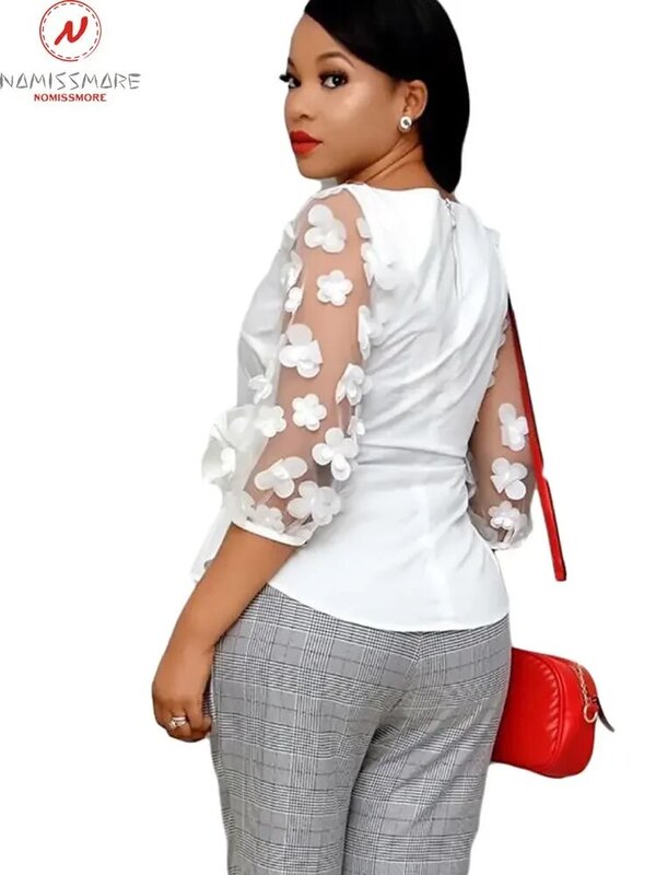 Mode Frauen Sommer Einfarbig Bluse Mesh Patchwork Design Bandage Bogen Zipper Decor Oansatz 3/4 Hülse Dünne Pullover Top