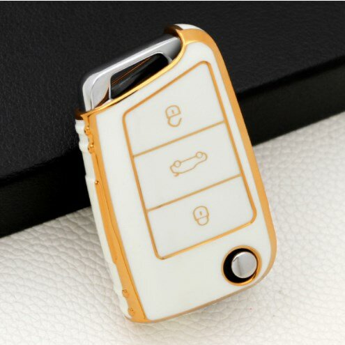 New Arrival Rubber Car Key Cover Gold Edge TPU Auto Key Case For Volkswagen Passat Polo Golf Bora CC TIGUAN TOURAN