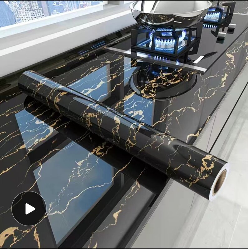 Papier peint vinyle auto-adhésif résistant à l'huile en marbre, 6M, pour comptoir de cuisine, étagères, en PVC, papier de Contact imperméable pour salle de bain