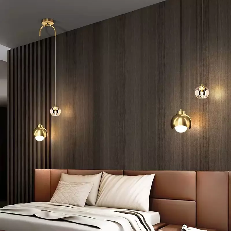 Moderna semplice lampada a sospensione in cristallo di lusso camera da letto principale lampada a sospensione da comodino Nordic minimalista lunga linea soggiorno Lustre