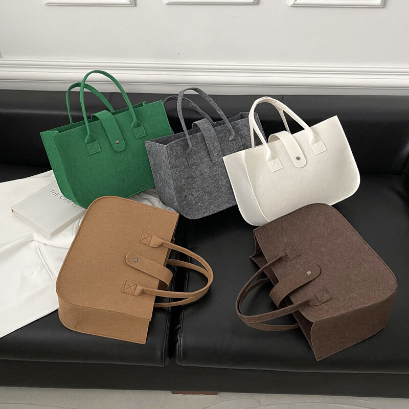 2023 nowa modna torebka kobieca torebka z filcowego materiału o dużej pojemności torby na ramię damskie torebki z podróże zakupy w jednolitym kolorze