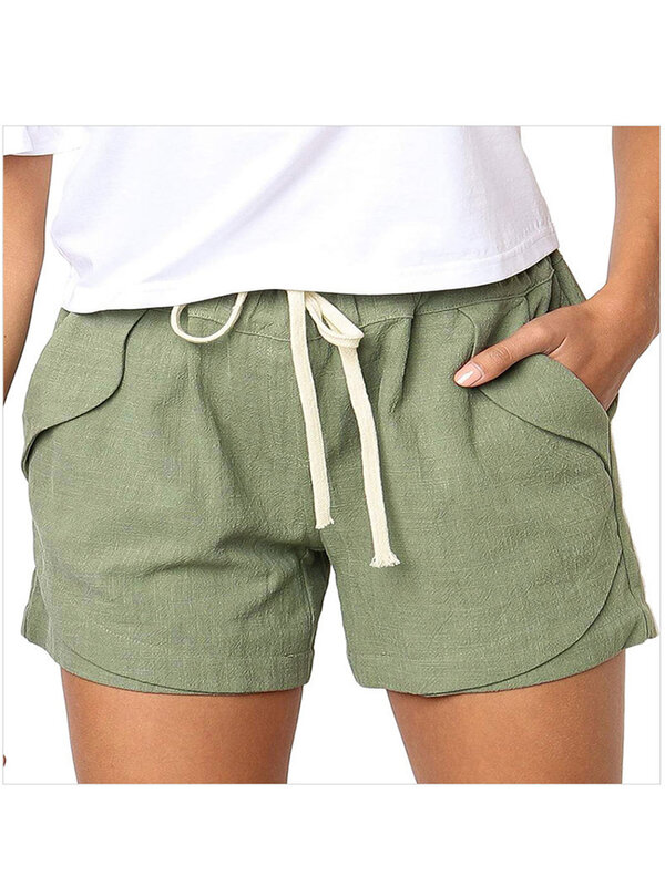 Pantalones cortos de lino y algodón para mujer, ropa deportiva transpirable de Color liso, informal, suelta y suave