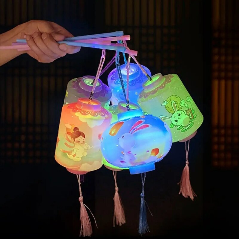 Colorful Handheld Party Kids Round Cylinder Pendant Chinese LED Lanterns Mid-autumn Lamp Children Toys Festival Lanterns