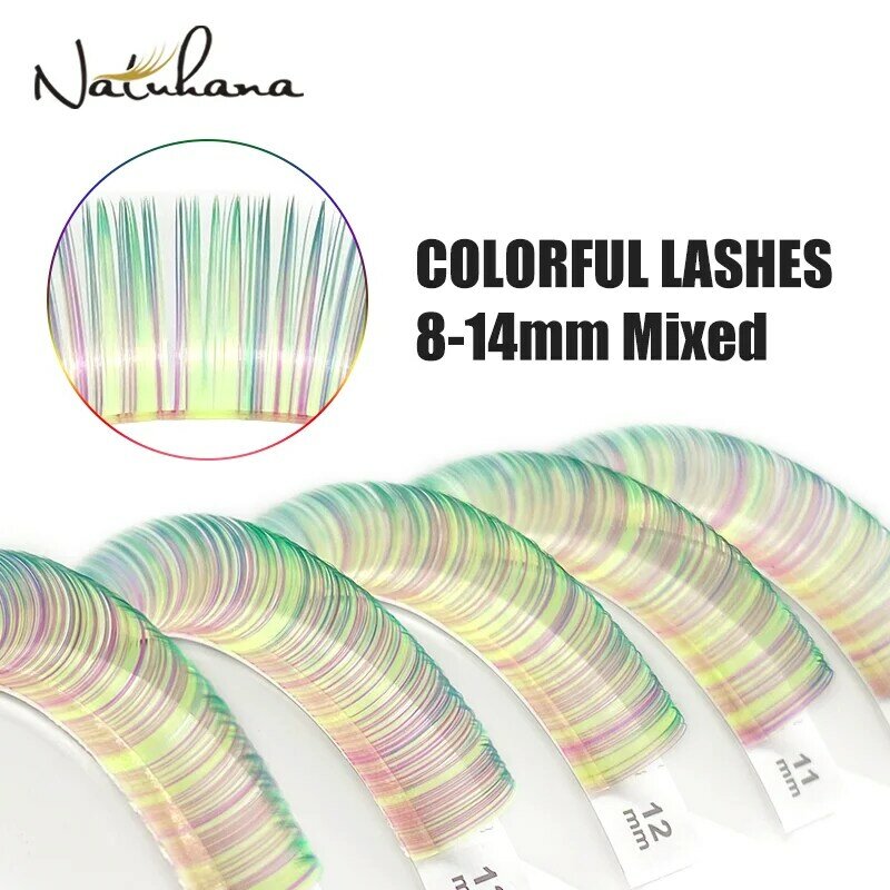 NATUHANA 8-14mixed lashes Extensions Colorful Eyelashes Mink Fake Individual Rainbow Colored Lashes Mix Color Makeup Cilios