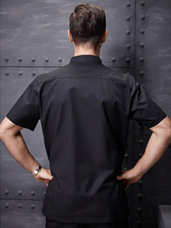 Camisa de Chef de restaurante para hombre, uniforme de trabajo de cocina de alta calidad, chaqueta de manga corta para Hotel, cocinero, cafetería, camarero, ropa de trabajo