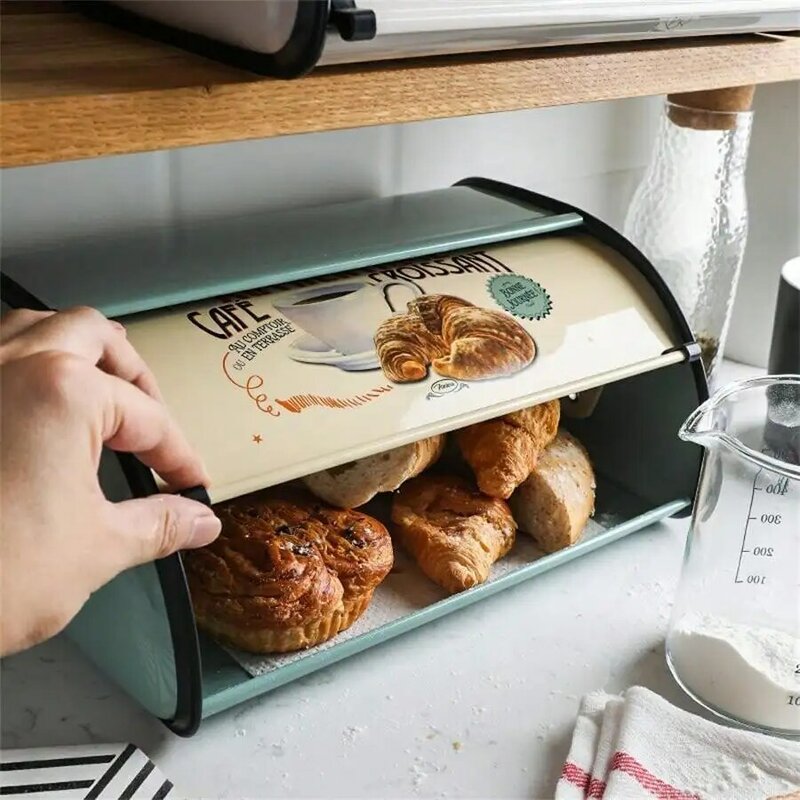 Kotak penyimpanan roti, wadah penyimpanan dapur kapasitas besar Stainless Steel roti kue makanan penutup