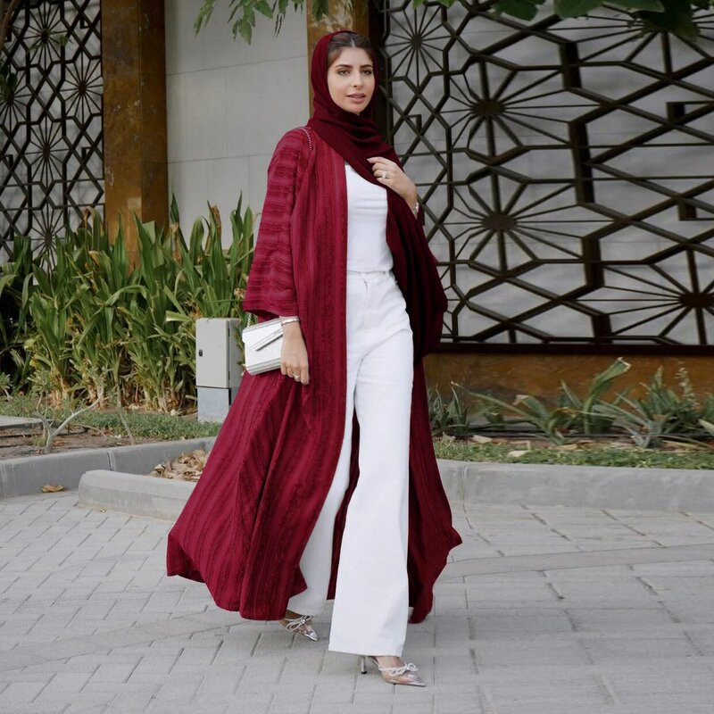 Kimono Muslim Abaya wanita 2023 padat bergaris Retro etnik longgar jubah kardigan Dubai Timur Tengah Arab Saudi baju Lebaran