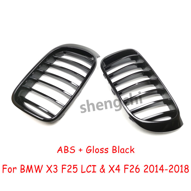 Parrillas de parachoques delantero para BMW, accesorio de color negro con acabado brillante, modelos X3, F25, LCI, X4 y F26, años 2014 a 2018