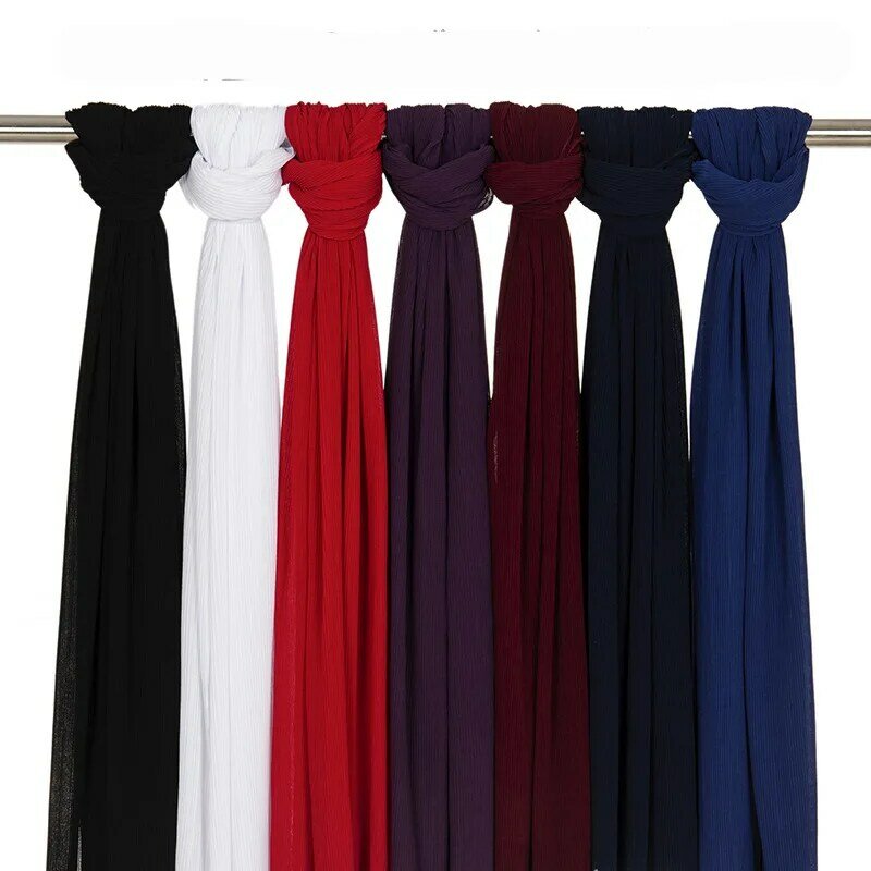 Muslim Solid Color Folds Striped Women's Hijab Women's Fashion Oversized Shawl Scarf Ready Turban Headscarf 180*85cm
