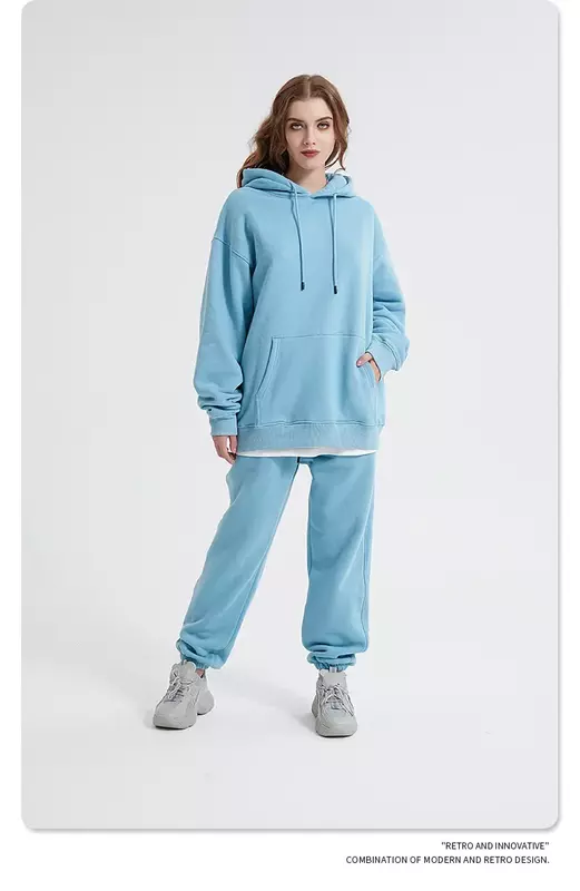 Herfst En Winter Nieuw Product 360G Fleece Hoodie Set Met Losse Pluche Trendy Sweatshirts Voor Heren En Dames