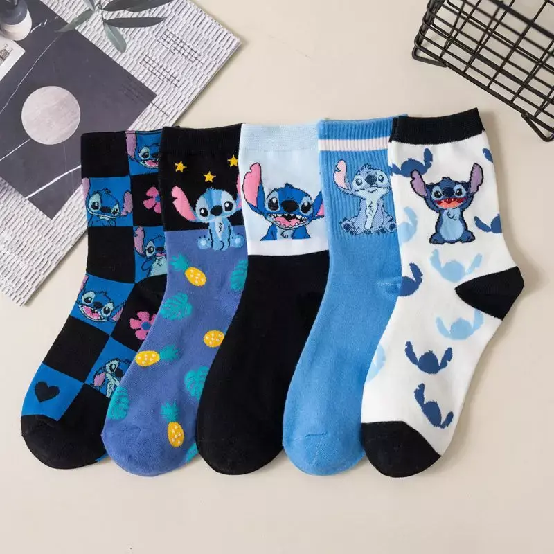 Cartoon Stich Druck Baumwolle Socken Cartoon Anime Figuren Druck Muster atmungsaktive mittlere Socke Winter Wärme Kinder Geschenke