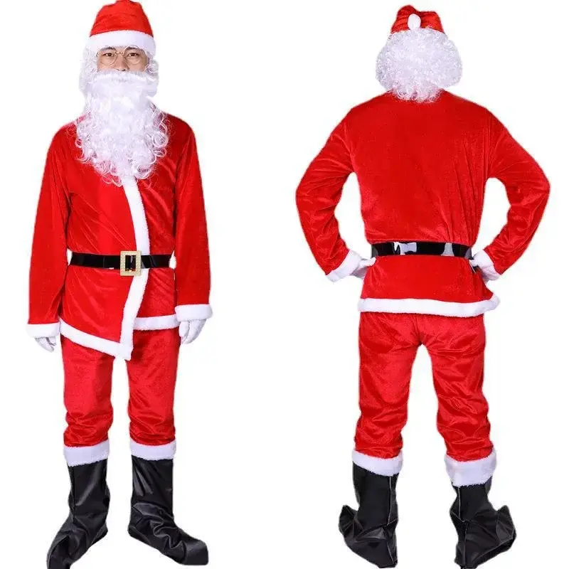Disfraz de Papá Noel para hombre y mujer, traje de Papá Noel de fantasía para vacaciones de Navidad, disfraz de Cosplay para adultos, actuación en escenario
