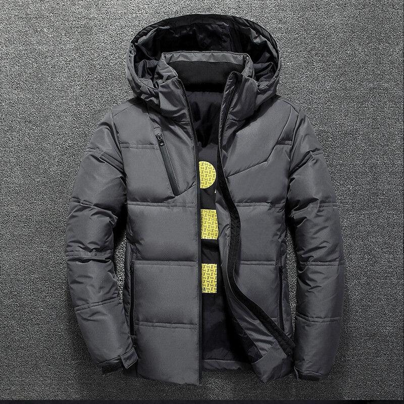 メンズホワイトダックダウンジャケット,新しい秋冬コレクション,暖かい無地のフード付きダウンコート,厚いパーカー,男性用の高品質の屋外コート
