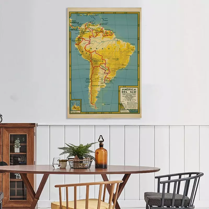 100*150ซม.Political แผนที่ South America สเปนโปสเตอร์ Vintage สเปรย์ภาพวาดผ้าใบห้องนั่งเล่นตกแต่งบ้านอุปกรณ์โรงเรียน