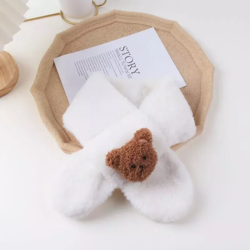 Syal bayi gaya Korea, selendang Beruang boneka kartun imut untuk balita anak laki-laki perempuan hangat musim gugur musim dingin aksesoris bayi