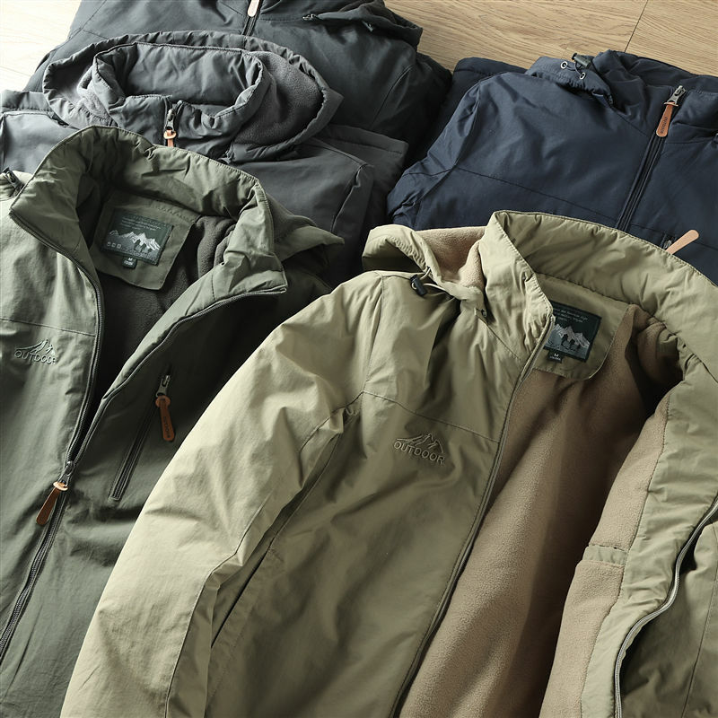 Куртка мужская водонепроницаемая с капюшоном, ветровка с флисовой подкладкой, теплая куртка с капюшоном для походов и отдыха на открытом воздухе, весна-осень