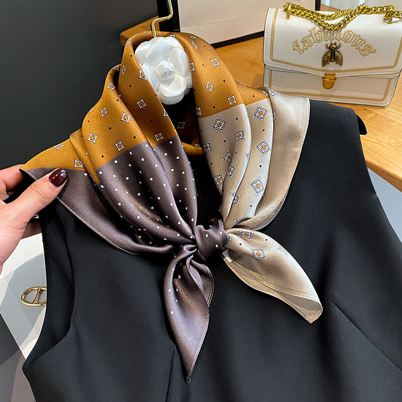 2024 роскошный брендовый шелковый шарф, квадратные женские шали и палантины, офисный маленький шейный хиджаб для волос, женский шарф стандартной длины 70*70 см