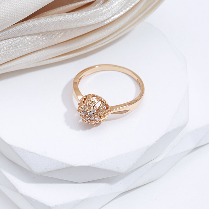 SYOUJYO cincin warna emas Vintage wanita, perhiasan desain sederhana zirkon alami cincin pencocokan mudah 585