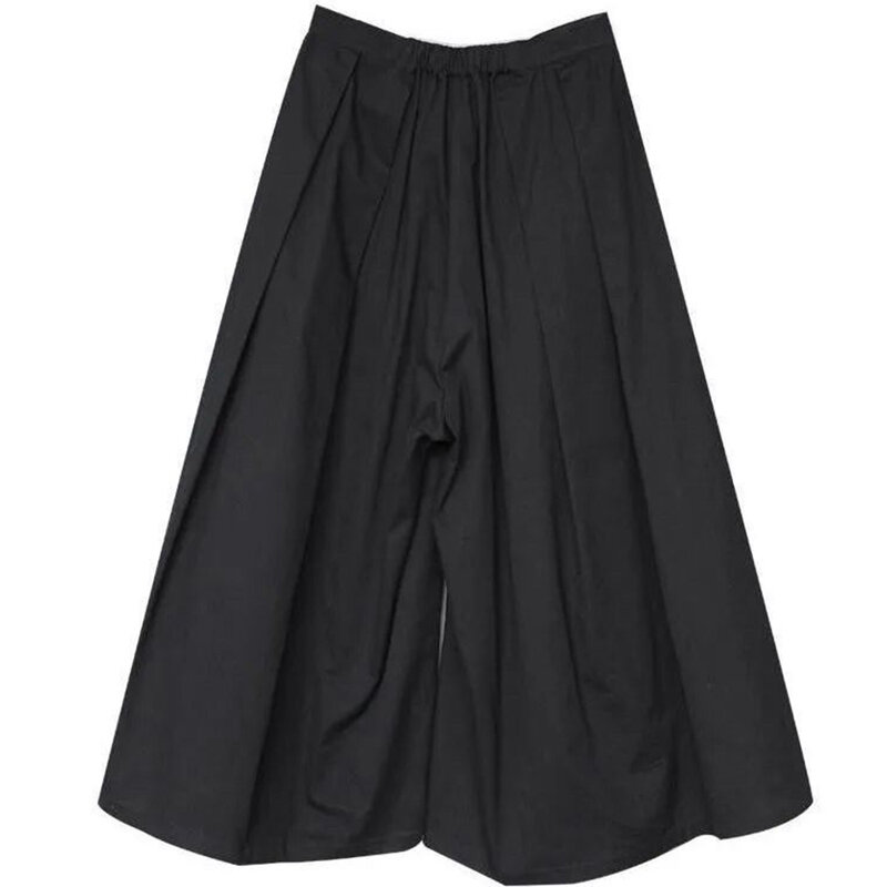 Pantalones holgados de estilo gótico oscuro para hombre, pantalones Hakama recortados de pierna ancha, diseño de talla grande, ropa samurái, 2024