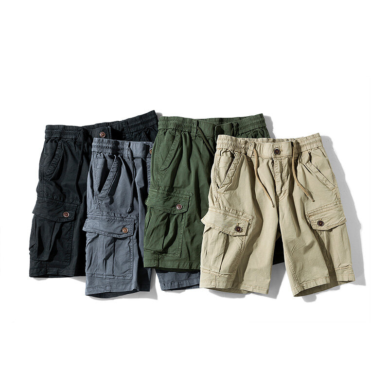 Pantalones cortos de algodón con múltiples bolsillos para hombre, Shorts informales de cintura elástica, para correr en la playa, verano, triangulación de envíos