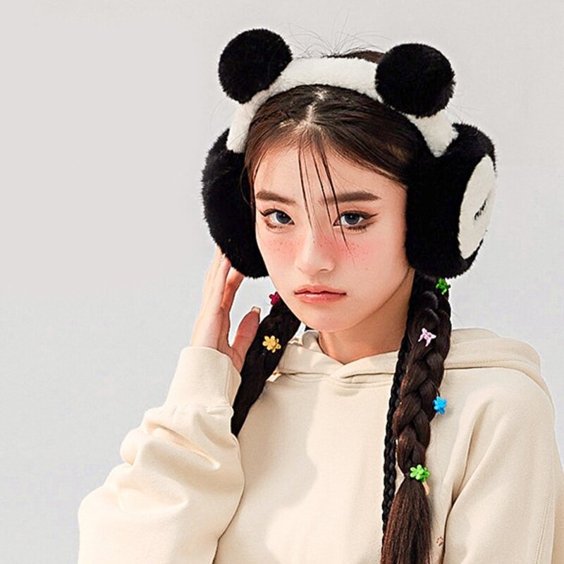 Panda earmuffs panda aquecedor orelha panda protetores orelha dobráveis ​​velo transporte da gota
